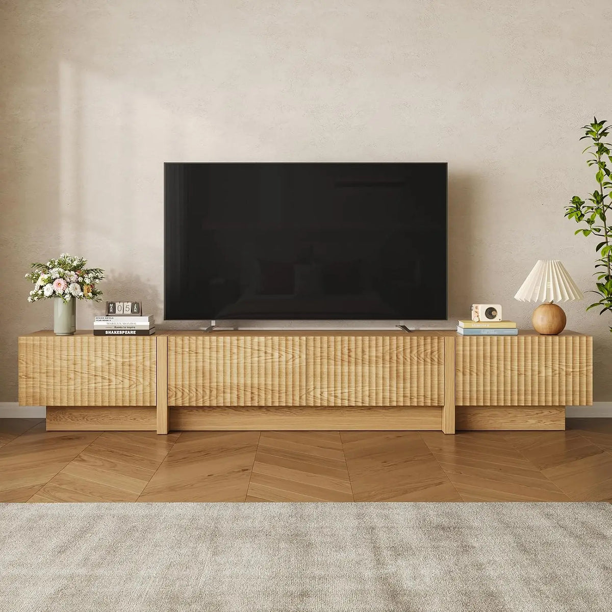 Fluted Walnut TV Stand — 98"