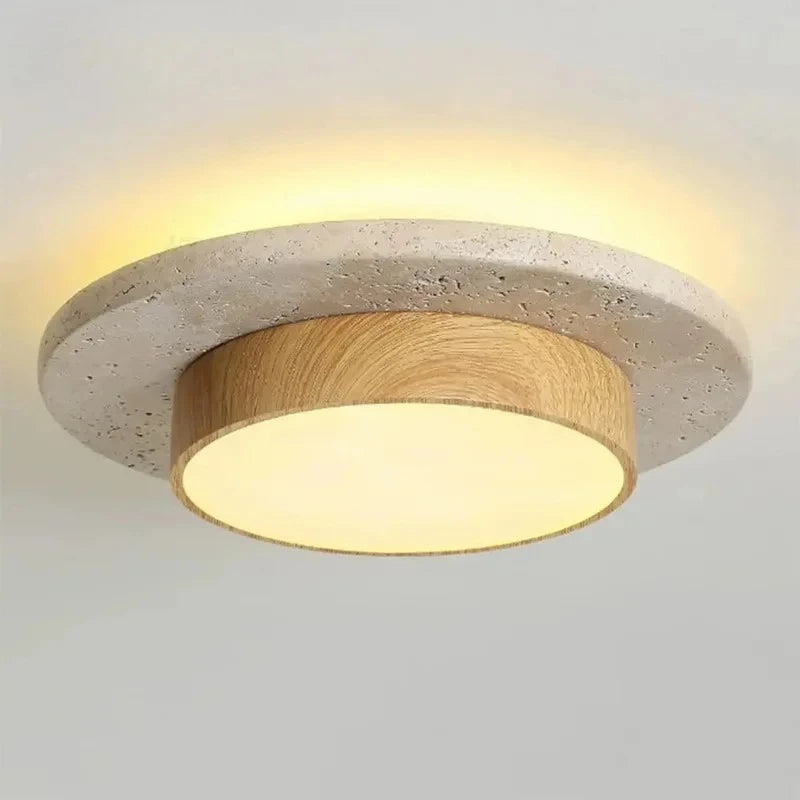 Retro Bedroom Ceiling Light Circular Stone LED Ceiling Lamp Walnut/wooden Balcony Hallway Living Room Indoor Light — main view