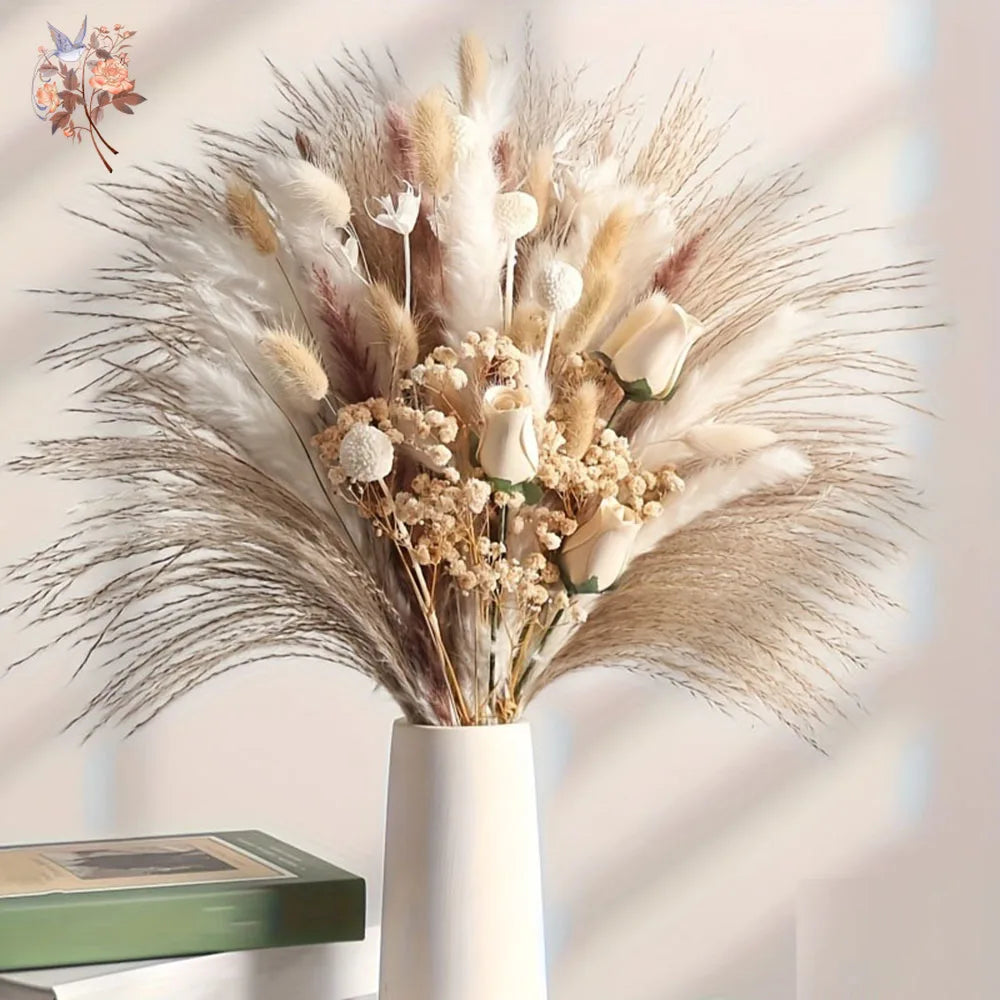 Faux Dried Flower Bouquet Bundle — 80-Piece Vase Filler