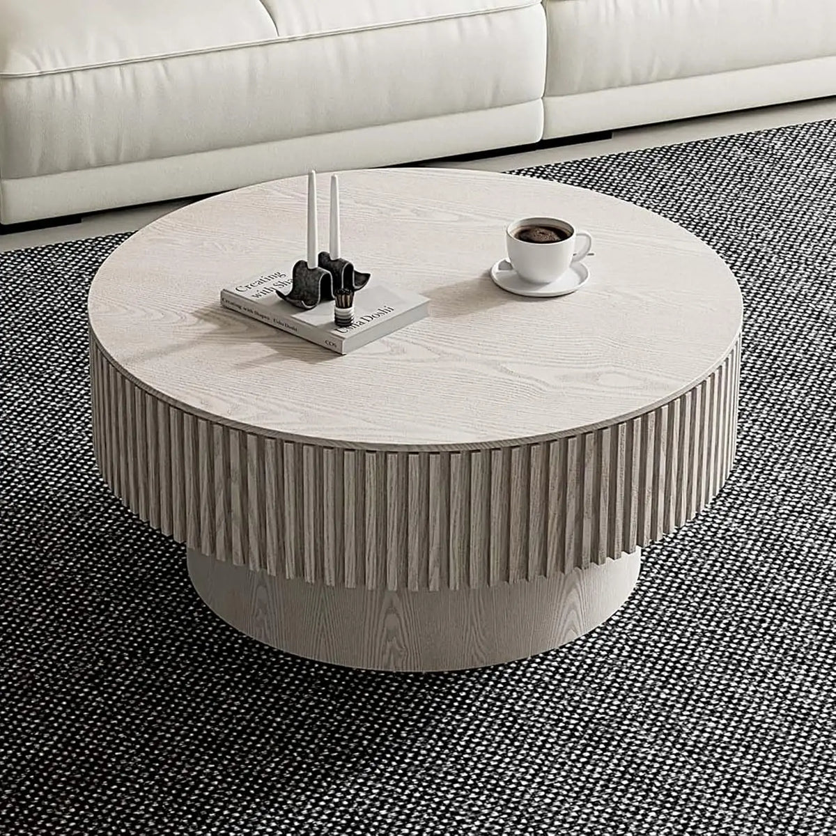 Round Storage Coffee Table - Modern Walnut