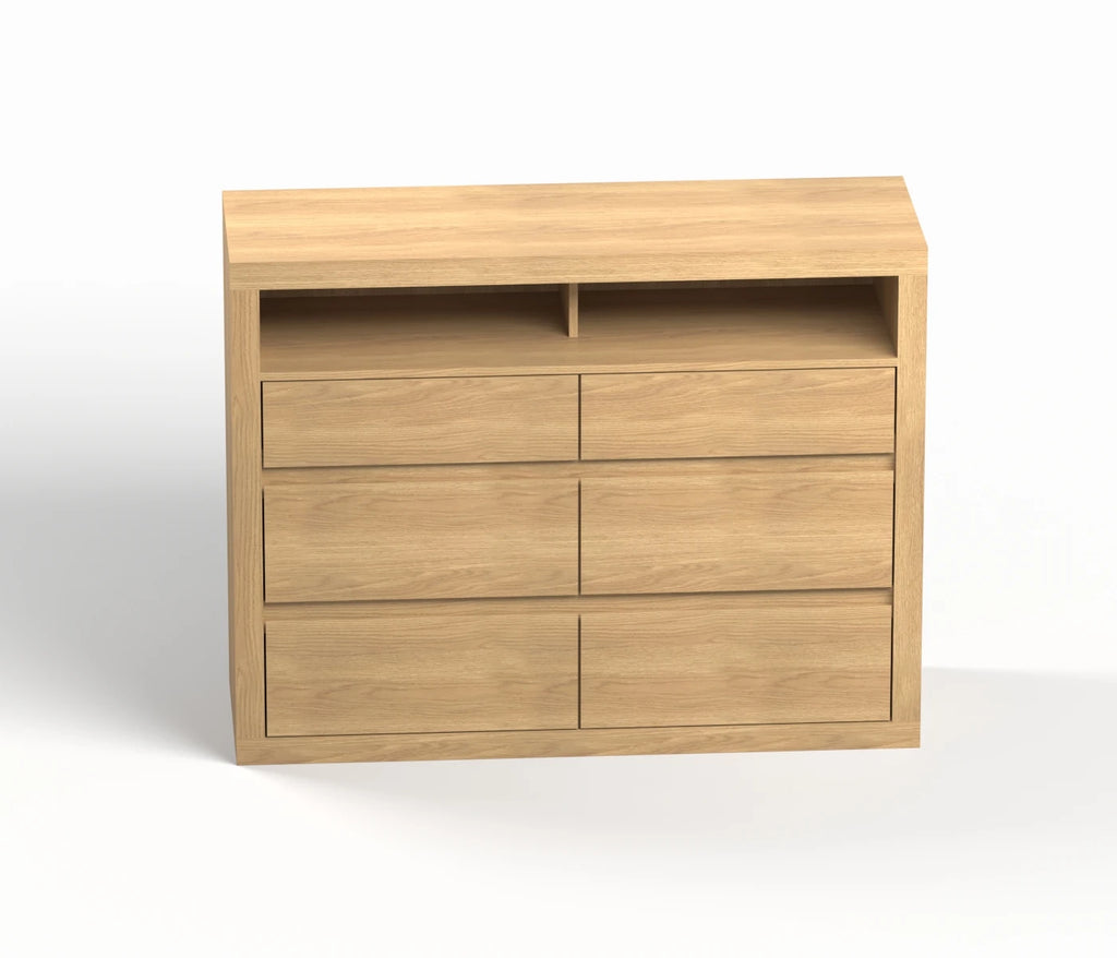 47" Mid-Century 6-Drawer Dresser with Open Shelves