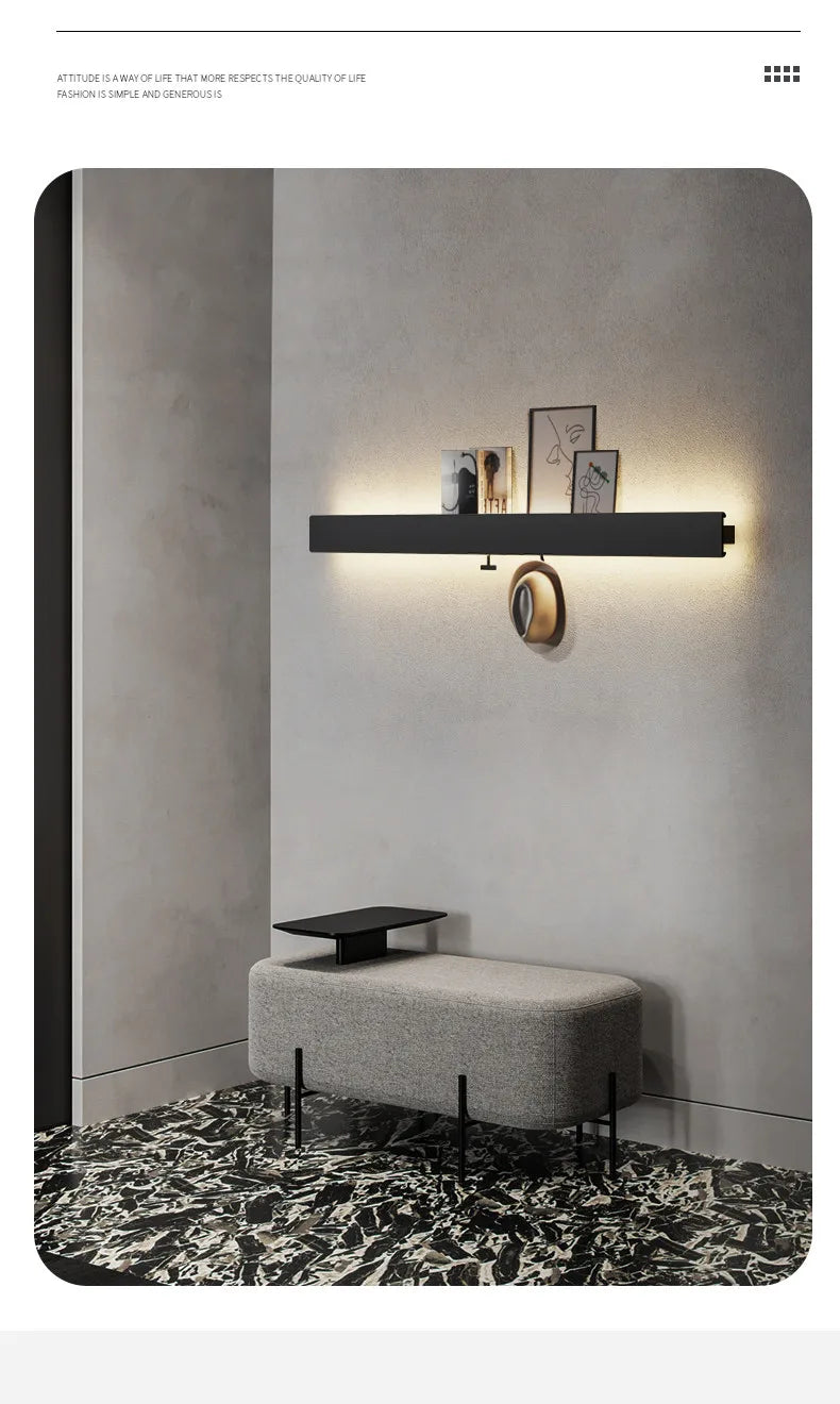 Minimalist Rectangular Bedroom Bedside Storage Light TV Background Wall Ambient Light, Home Hallway Hanging Wall Light — room setting