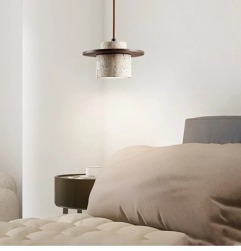 High Quality Stone Pendant Light Indoor LED Walnut/Log Yellow Travertine Chandelier Parlor Bedroom Cafe Bar Hanging Light — image 14