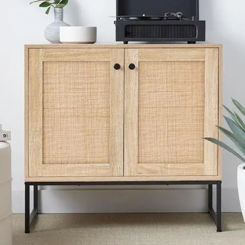 Rattan Storage Cabinet — 2-Door Accent Cupboard
