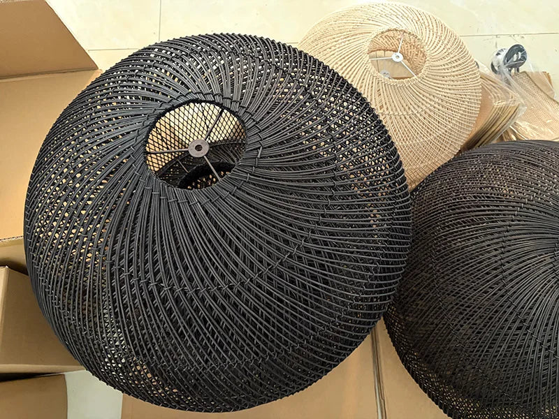 Handwoven Rattan Pendant Lamp — Japandi Kitchen Island Light