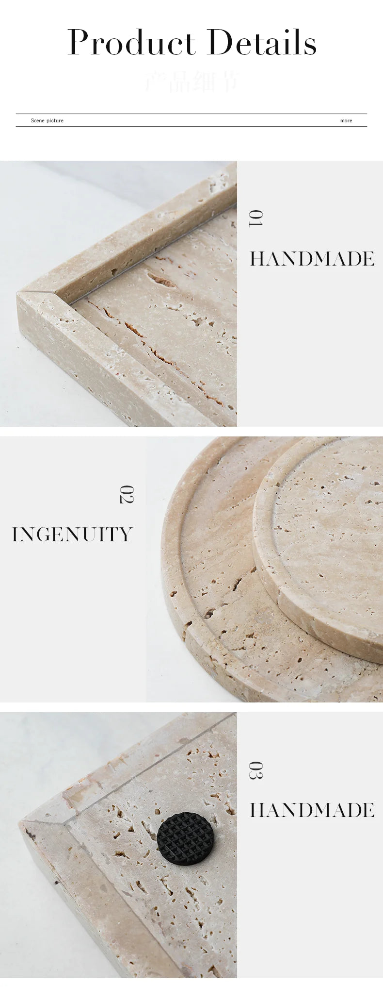 Travertine Vanity Tray — Multi-Size Marble Serving Tray