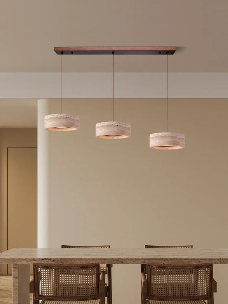 Yellow Travertine Hanging Chandelier — Wabi-Sabi Natural Stone
