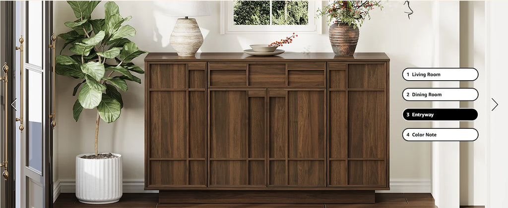 ONBRILL 55" Walnut Sideboard Buffet Cabinet with LED Lights
