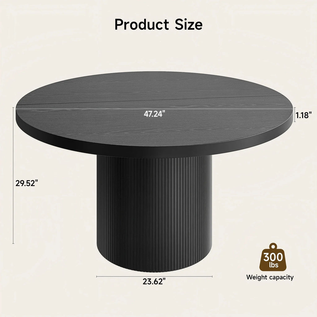Black fluted round dining table — close-up design detail