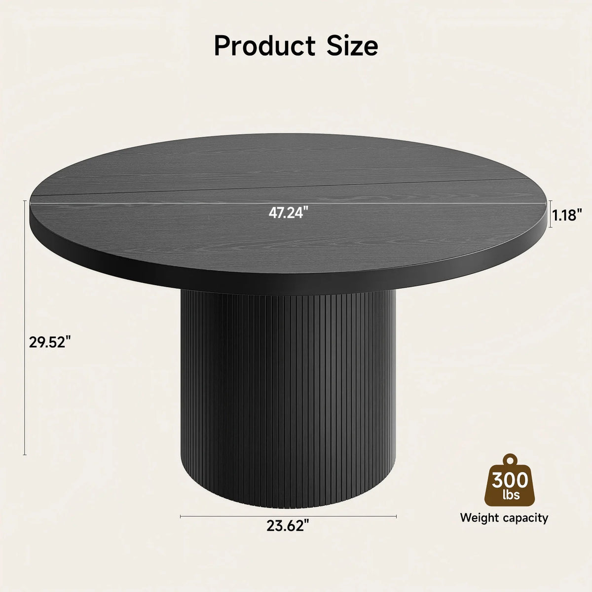 Black fluted round dining table — close-up design detail