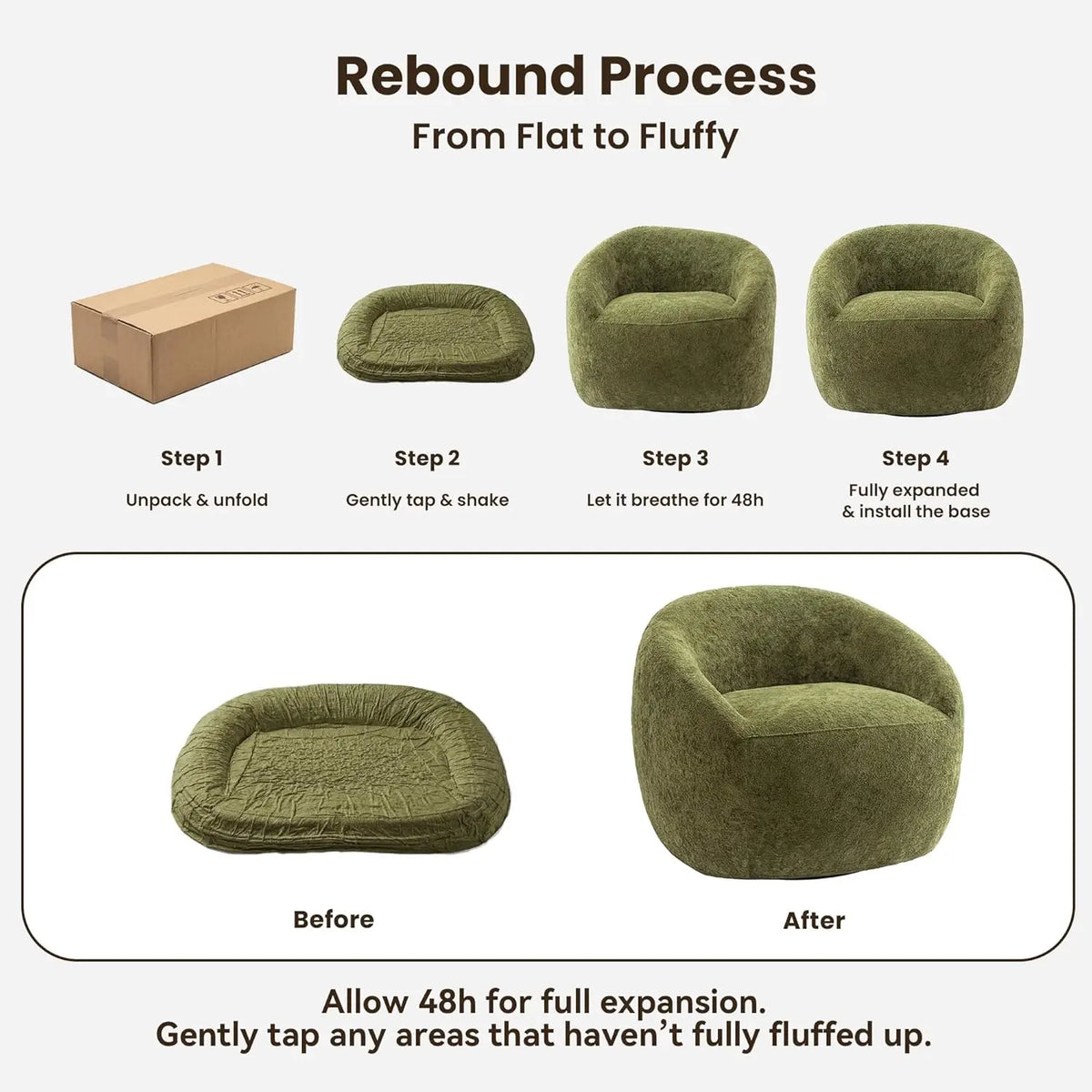 Green Boucle Oversized Swivel Chair — 360° Base