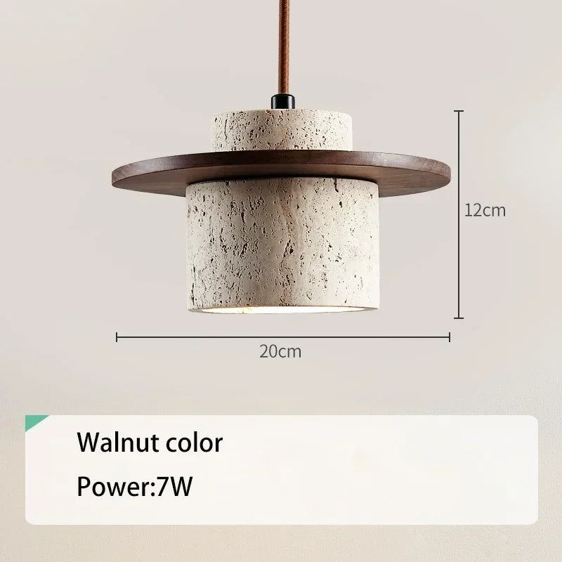 High Quality Stone Pendant Light Indoor LED Walnut/Log Yellow Travertine Chandelier Parlor Bedroom Cafe Bar Hanging Light — image 30