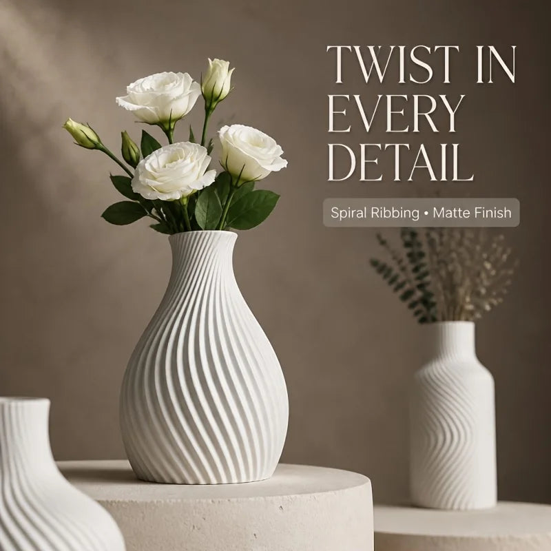 Wavy Swirl 3-Piece Vase Set — Matte Beige