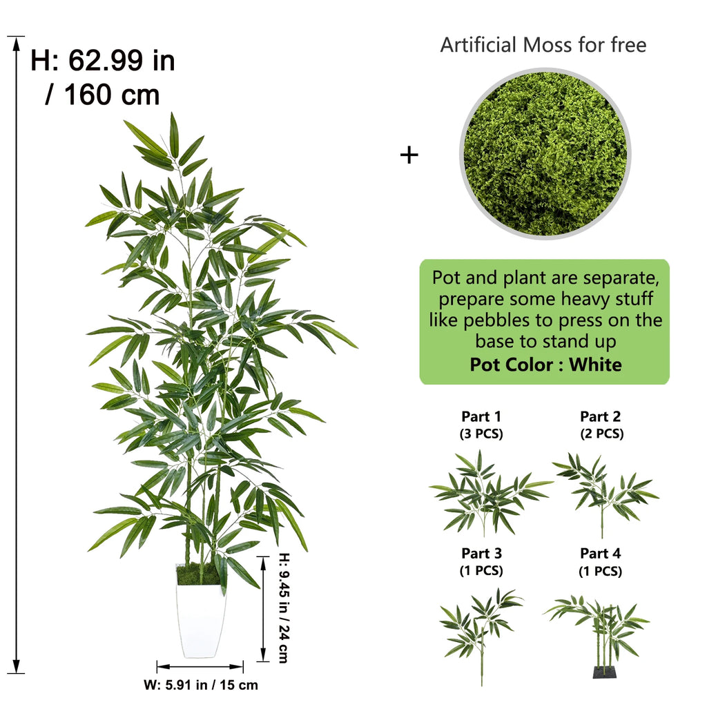 Artificial Green Bamboo Tree — 5.25-7.05 ft Multi-Stem