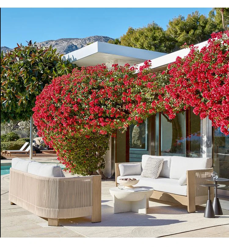 Outdoor Cream Stone Side Table - Weatherproof Modern