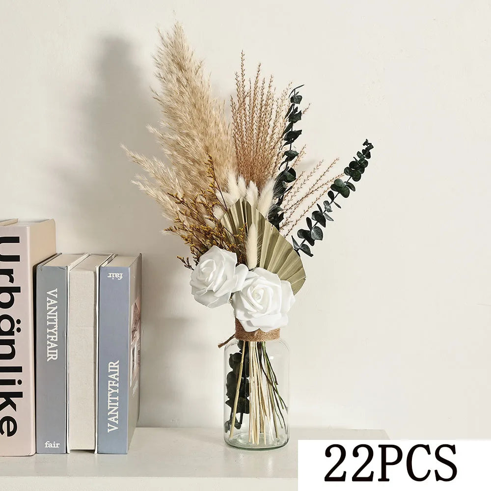 Faux Peony & Pampas Mix Bouquet — Dried-Look Boho Centerpiece
