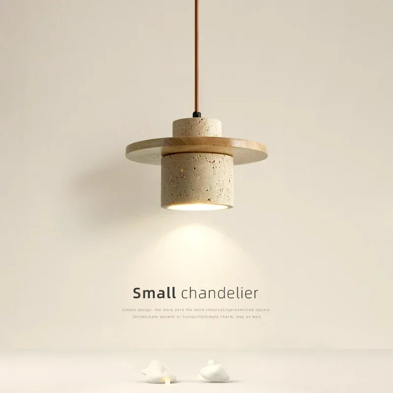 High Quality Stone Pendant Light Indoor LED Walnut/Log Yellow Travertine Chandelier Parlor Bedroom Cafe Bar Hanging Light — main view