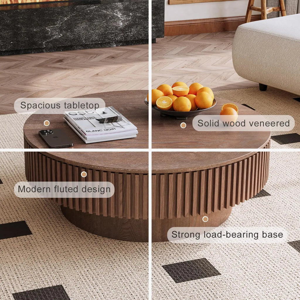 Round Storage Coffee Table - Modern Walnut