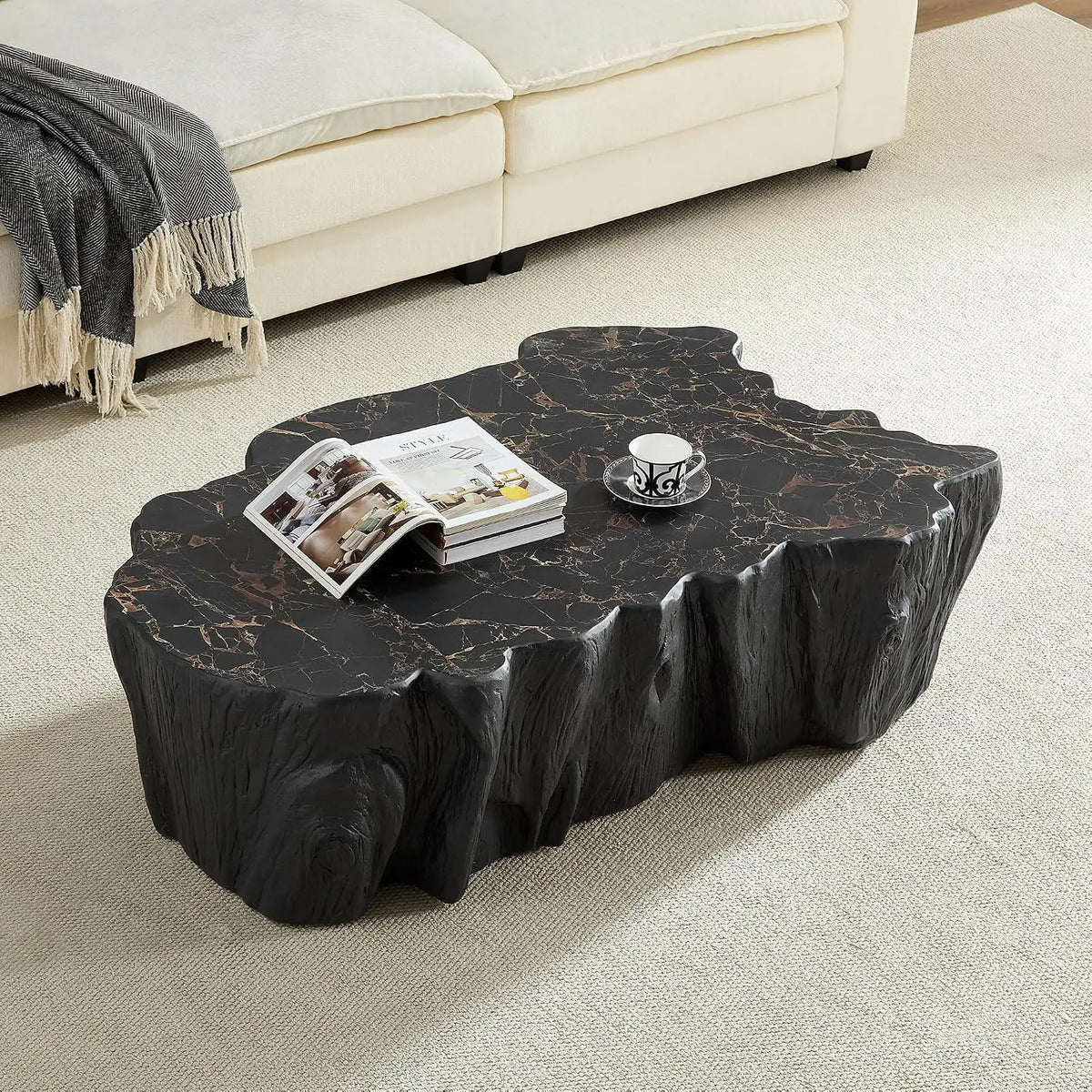 Drum Stone Coffee Table - Faux Marble Modern
