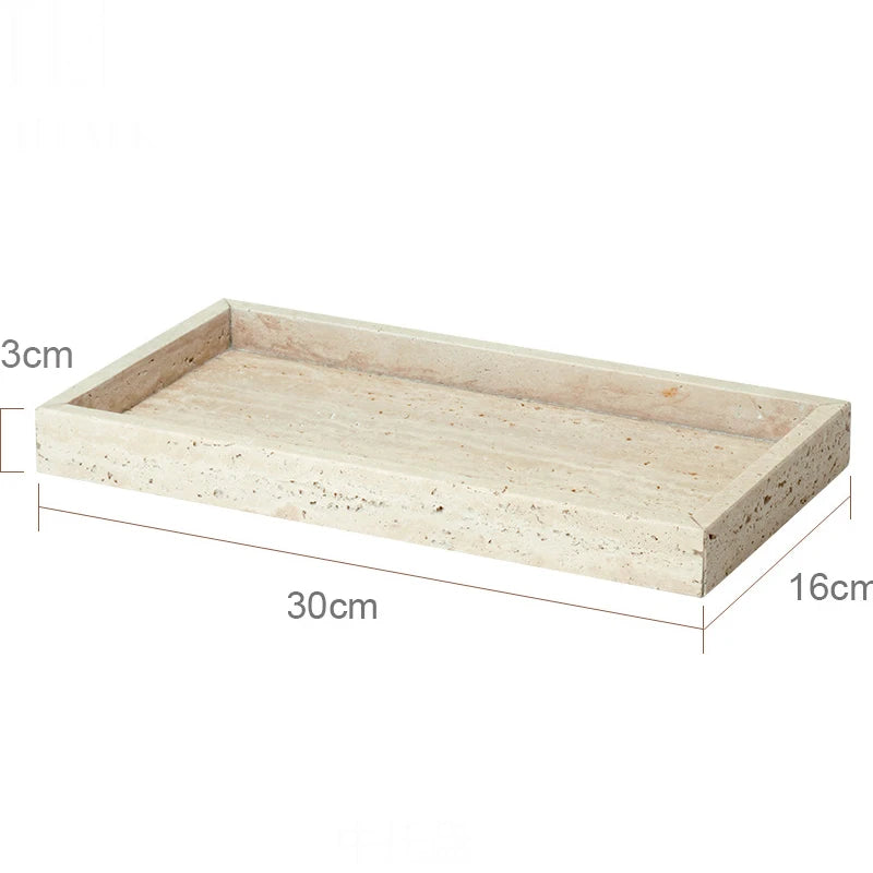 Travertine Bathroom Accessory Set — Soap, Tray & Tissue Box