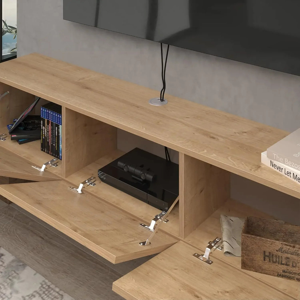 63" Floating TV Stand — Wall Mounted for 65"-80" TVs, Oak