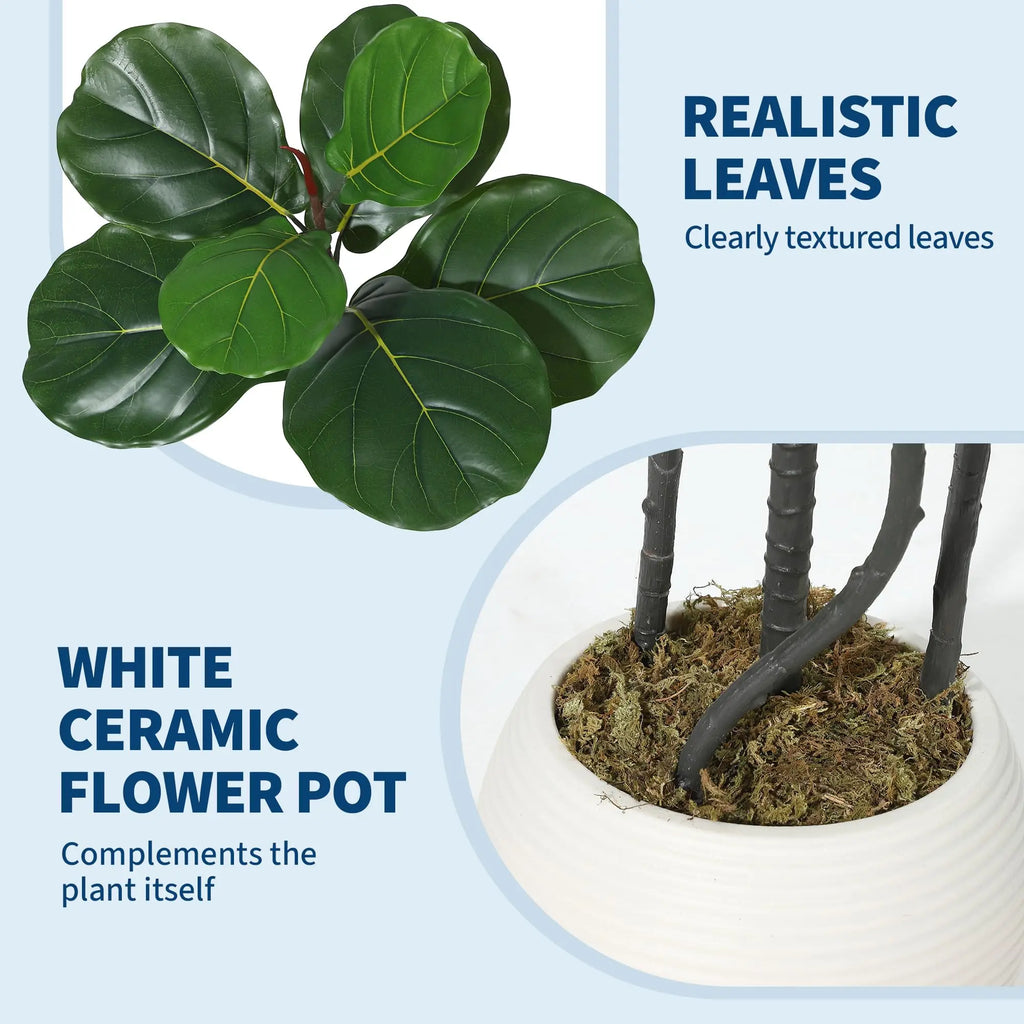 GarveeLife Artificial Ficus Lyrata — White Pot, S-Shape Trunk