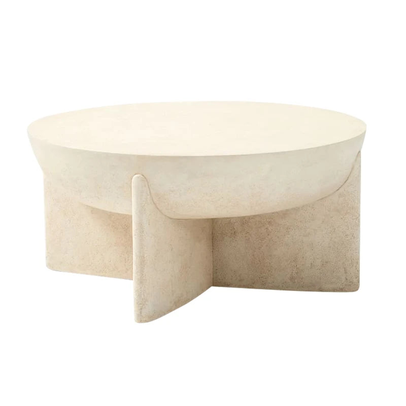 Outdoor Cream Stone Side Table - Weatherproof Modern
