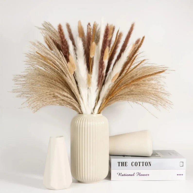 Natural Pampas & Rabbit Tail Grass Bouquet — Boho Table Decor