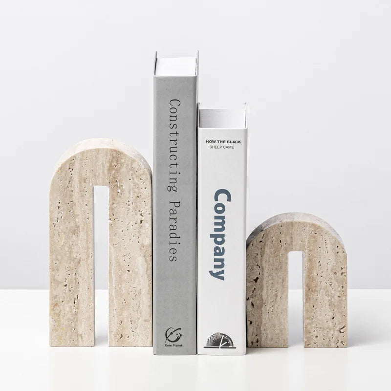 Beige Travertine Bookends — Handcrafted Stone Pair