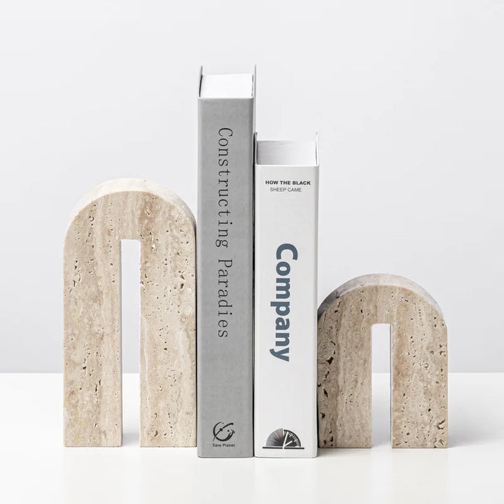 Beige Travertine Bookends — Handcrafted Stone Pair