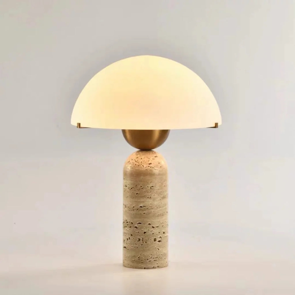 Natural Travertine Table Lamp — American-Style Glass Base