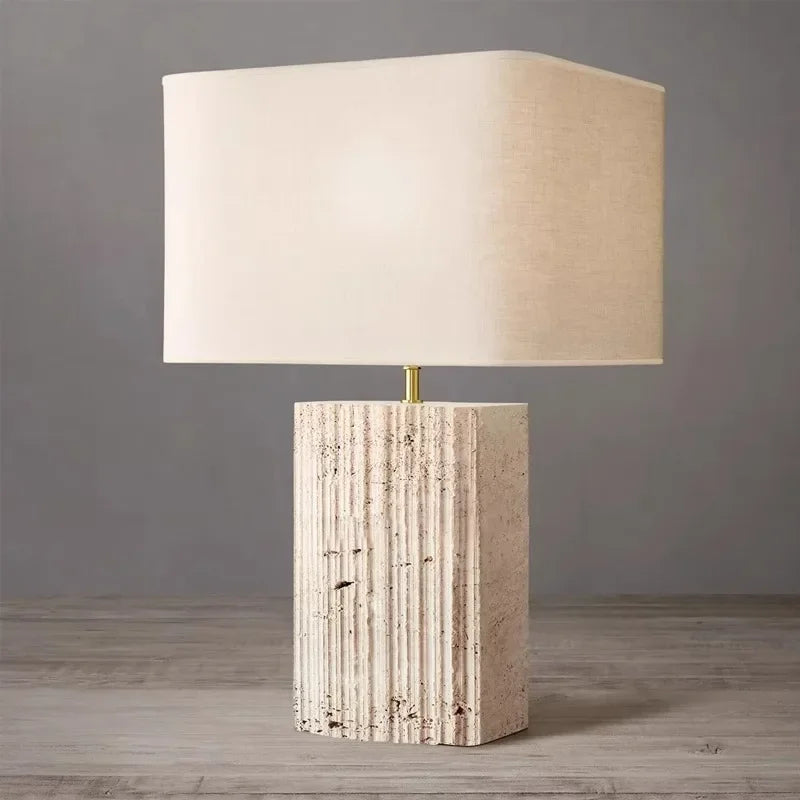 Natural cave stone table lamp with fabric shade