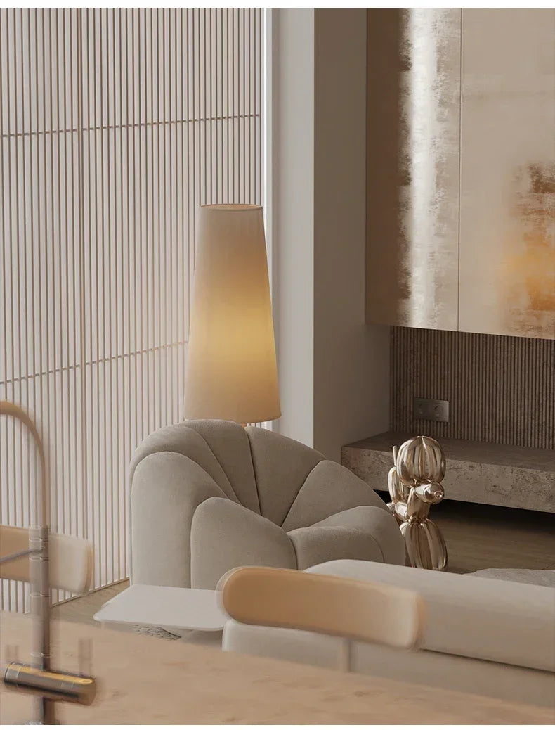 Cream fabric floor lamp — side detail view