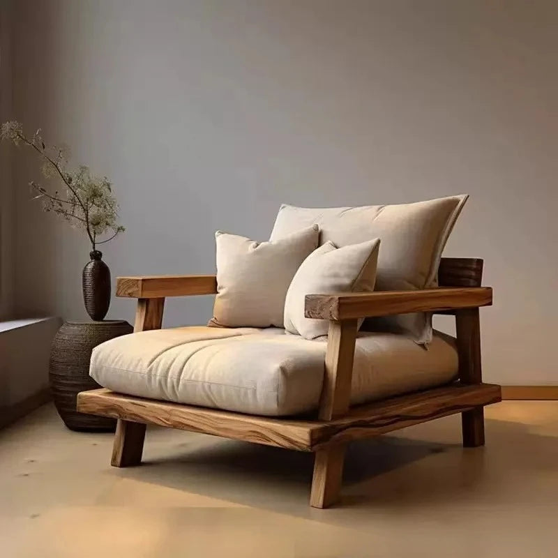 Wabi-Sabi Solid Wood Sofa Bed — Old Elm — detail view