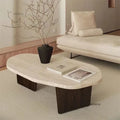 Natural wood low-profile coffee table — front angle detail