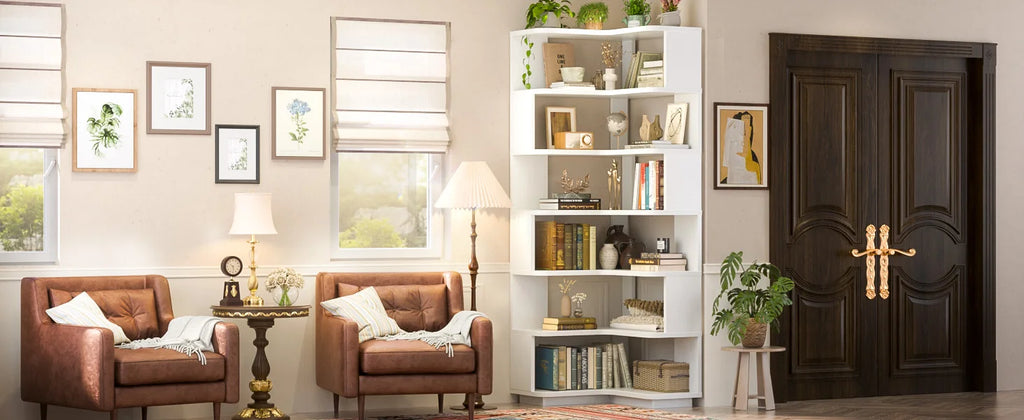73" L-Shaped Corner Bookshelf — 7-Tier Display Stand
