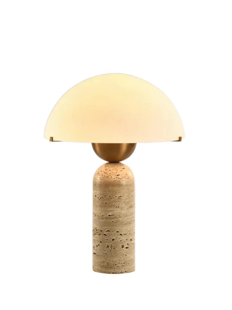 Natural Travertine Table Lamp — American-Style Glass Base