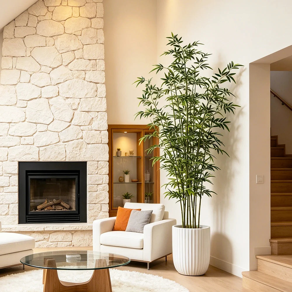 160-270cm Large Artificial Bamboo Tree Fake Palm Plant Faux Fern Bamboo Plants Plastic Bambusa Trees Leaf For Home Garden Decor — detail view