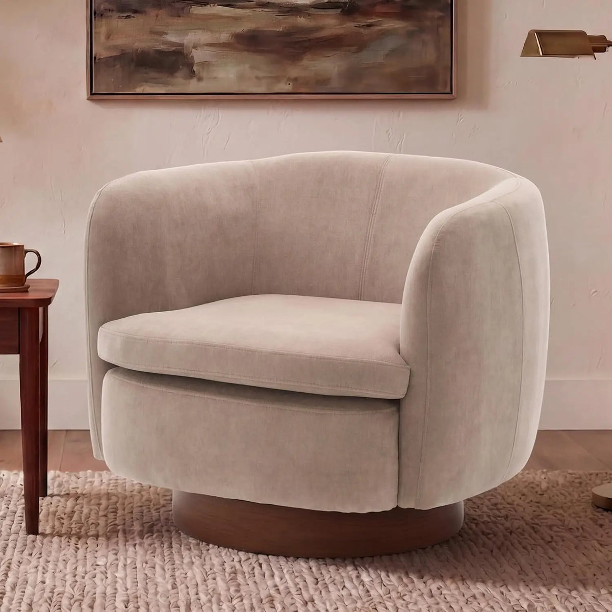 Swivel Barrel Accent Chair — Round Upholstered Armchair