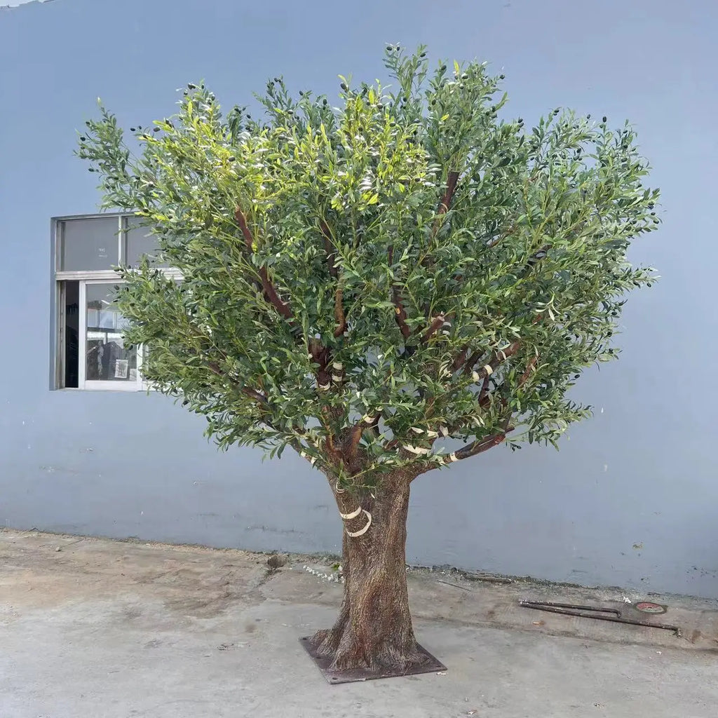 Large Simulated Olive Tree, Decorative Tree for Shopping Malls & Hotels, Fiberglass Artificial Olive Tree with Fruit, Artificial — detail view