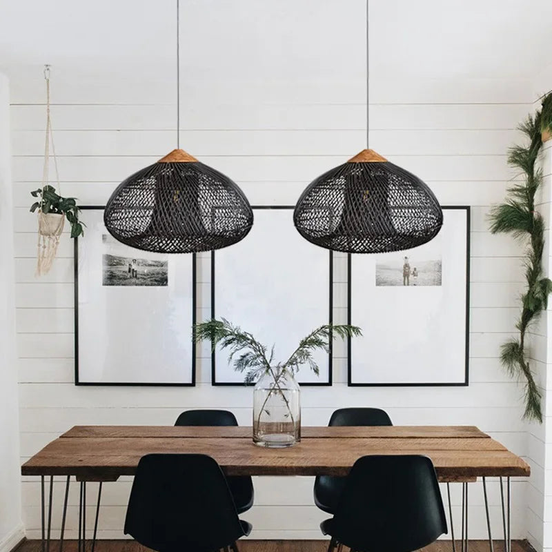 Handwoven Rattan Pendant Lamp — Japandi Kitchen Island Light