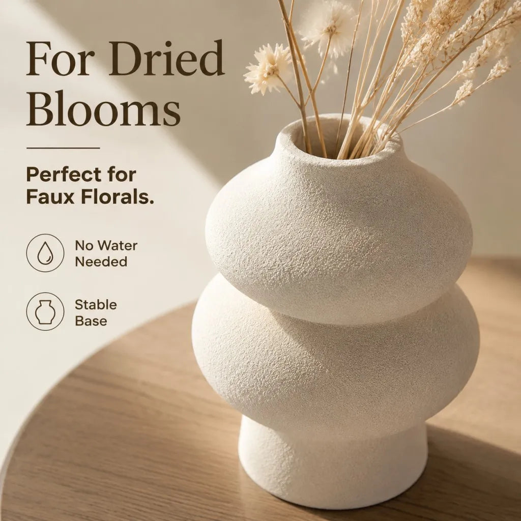 Hollow-Ring Textured 3-Piece Vase Set — Sand Grain PLA