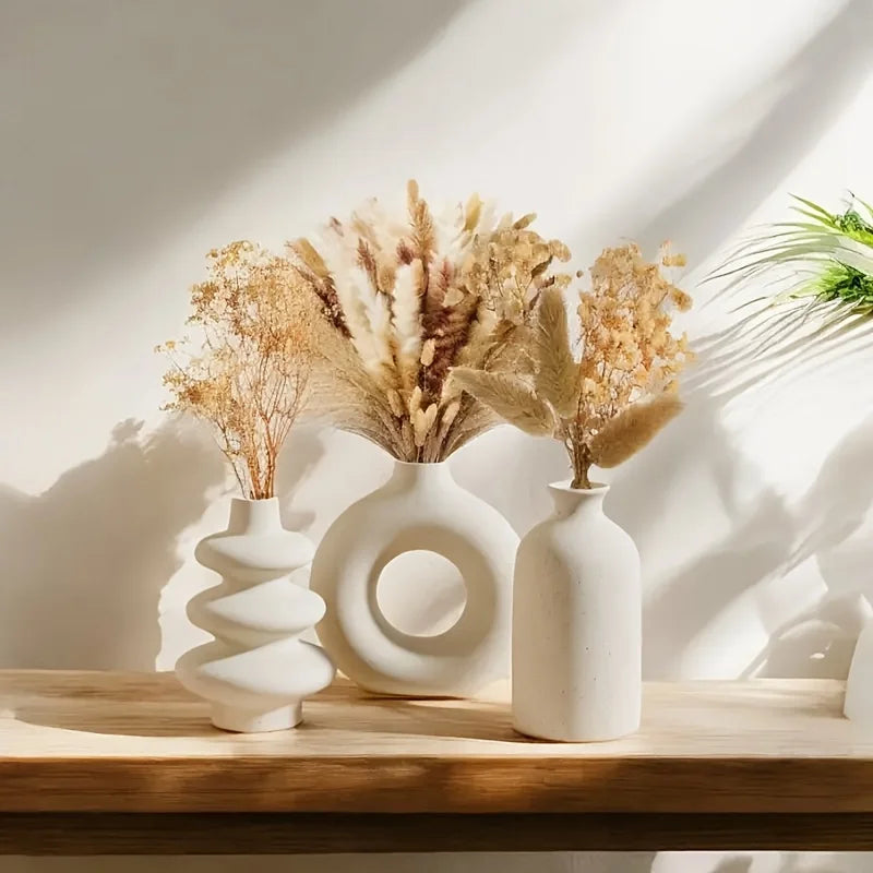 Bohemian Ceramic 3-Piece Vase Set — Black or White