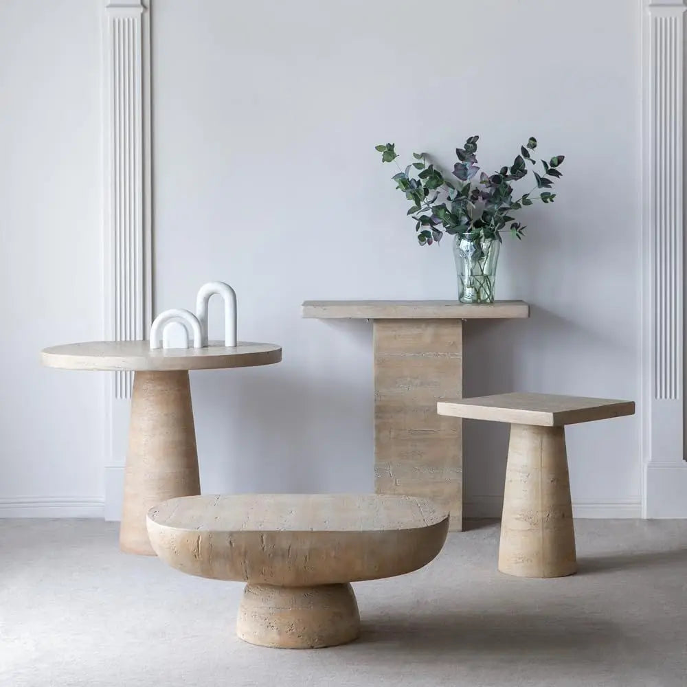 Travertine Concrete Oval Coffee Table — 36"