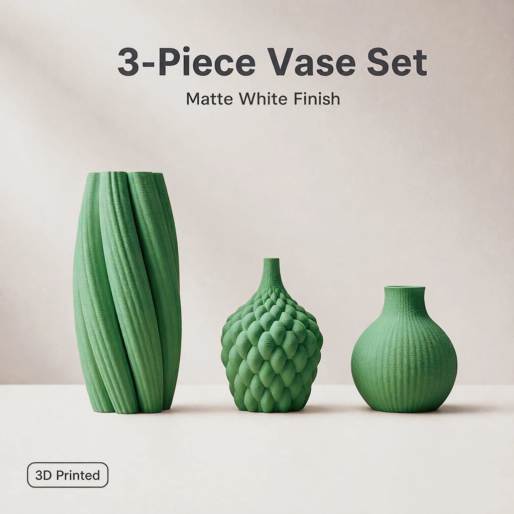 Textured Matte PLA 3-Piece Vase Set — Nordic Desktop