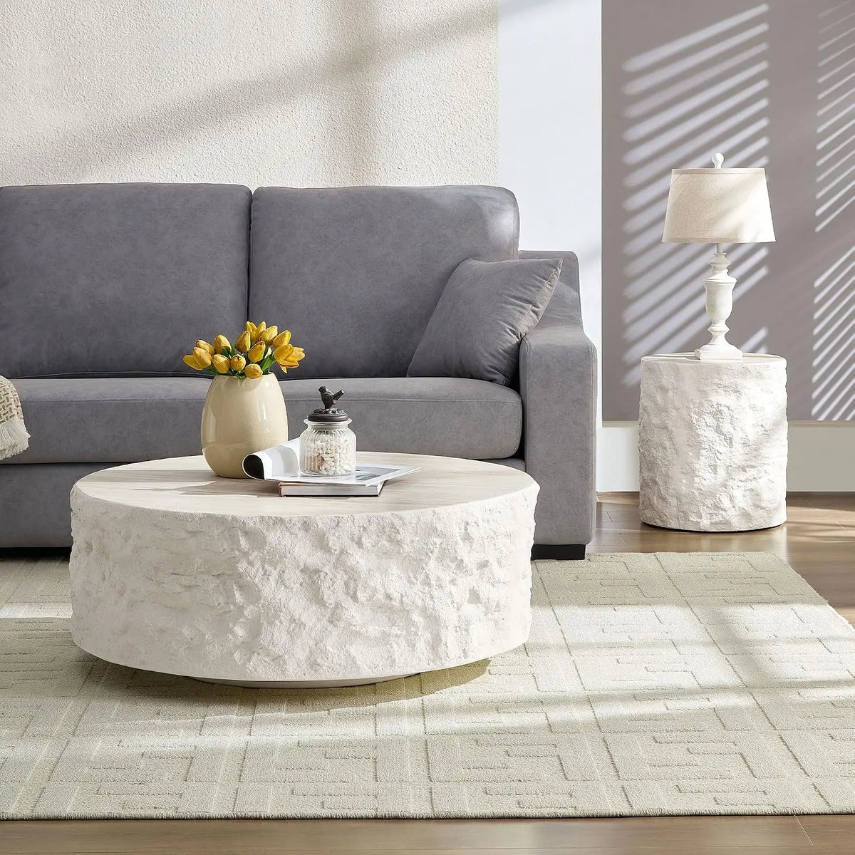 Nesting Drum Coffee Table Set - Modern Pair