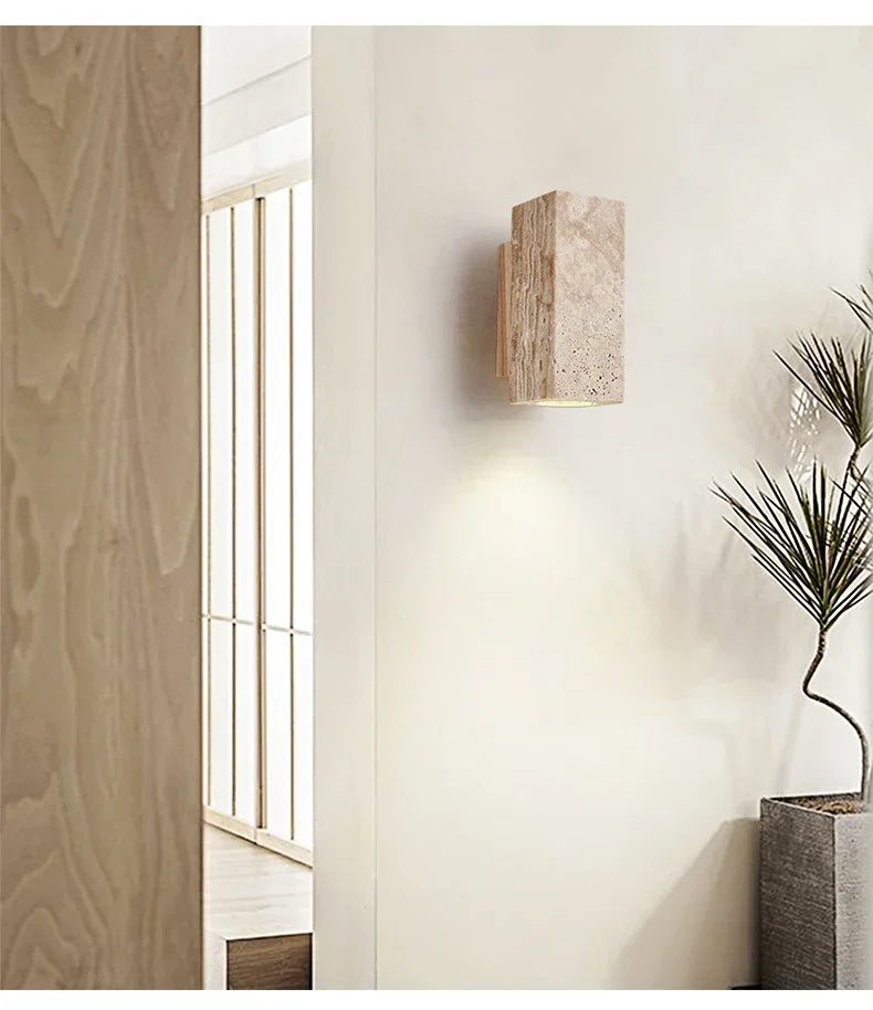 Yellow Marble Wall Sconce — Wabi-Sabi Travertine Light