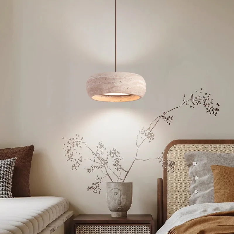 Yellow Travertine Hanging Chandelier — Wabi-Sabi Natural Stone