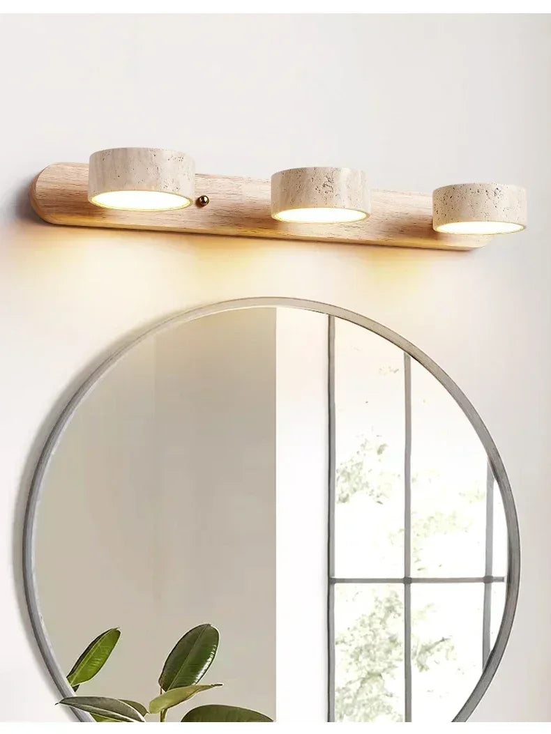 Rotatable limestone LED wall lamp with double-sided vanity mirror light