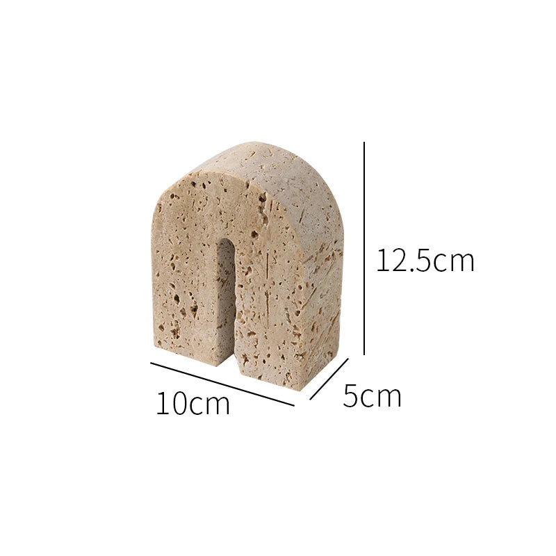 Beige Travertine Bookends — Handcrafted Stone Pair
